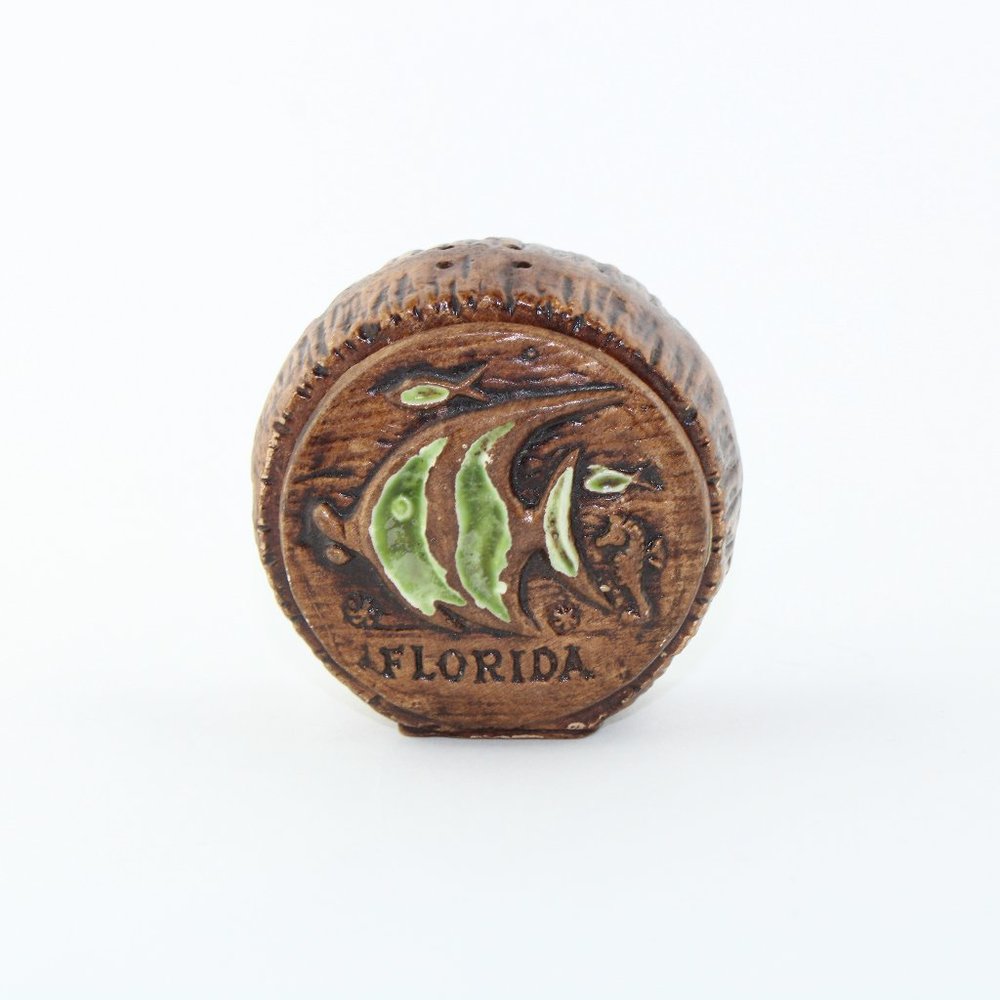 Vintage Florida Treasure Craft Green Brown Angel Fish Salt or Pepper Shaker
